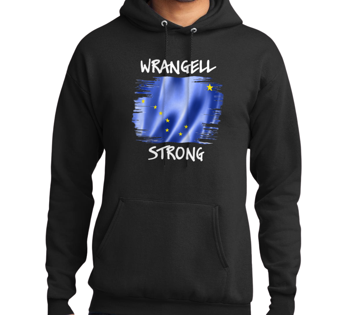 Wrangell Strong Hoodie - AK Flag with Northern Lights