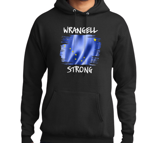 Wrangell Strong Hoodie - AK Flag with Northern Lights