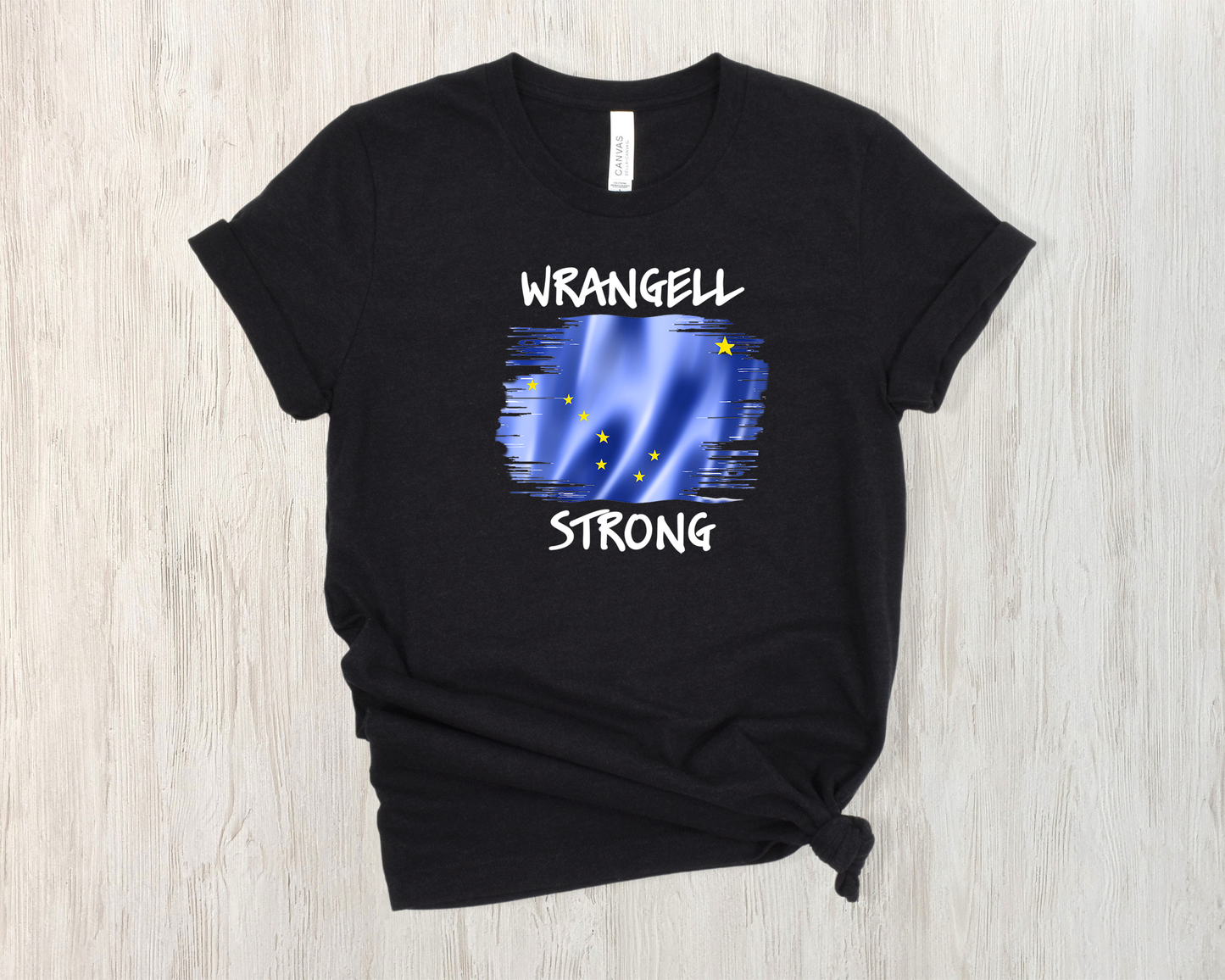 Wrangell Strong T-shirt - AK Flag with Northern Lights