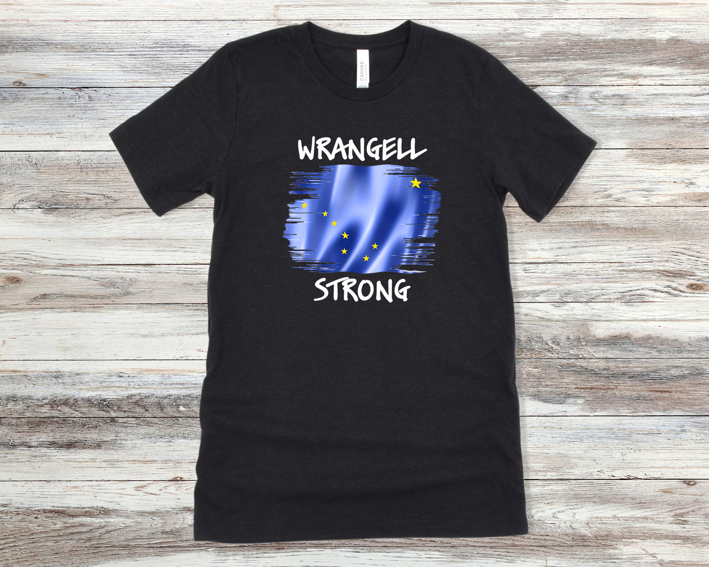 Wrangell Strong T-shirt - AK Flag with Northern Lights