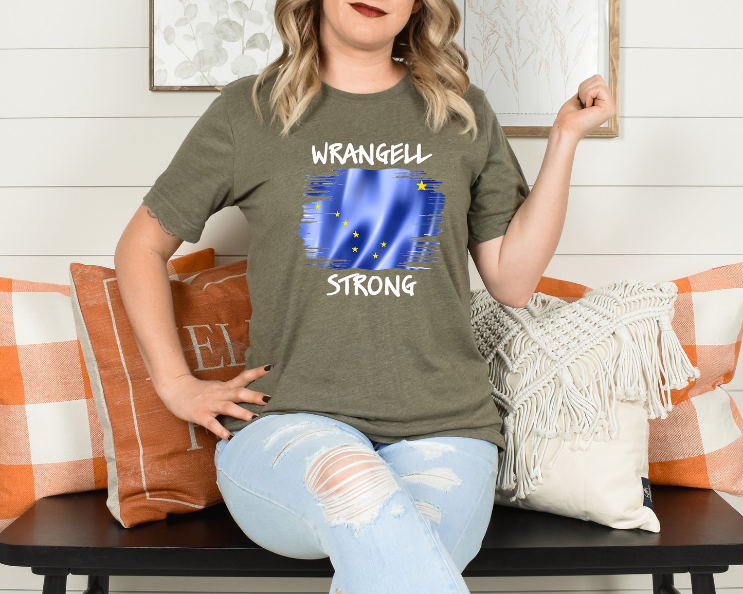 Wrangell Strong T-shirt - AK Flag with Northern Lights