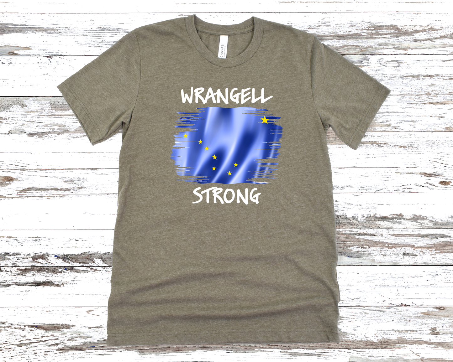 Wrangell Strong T-shirt - AK Flag with Northern Lights