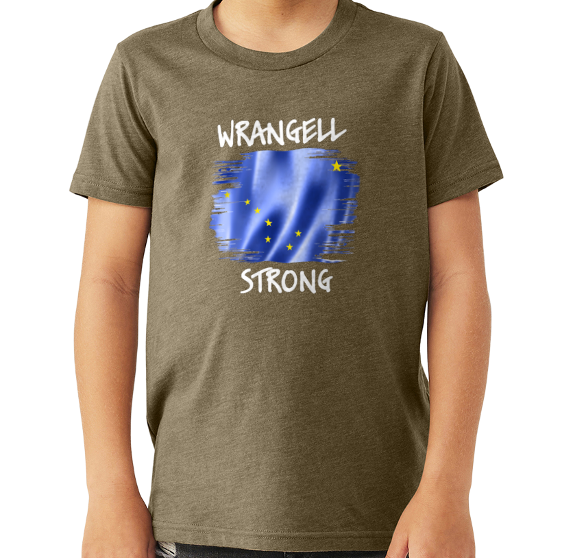 Wrangell Strong T-shirt - AK Flag with Northern Lights - Youth Sizing