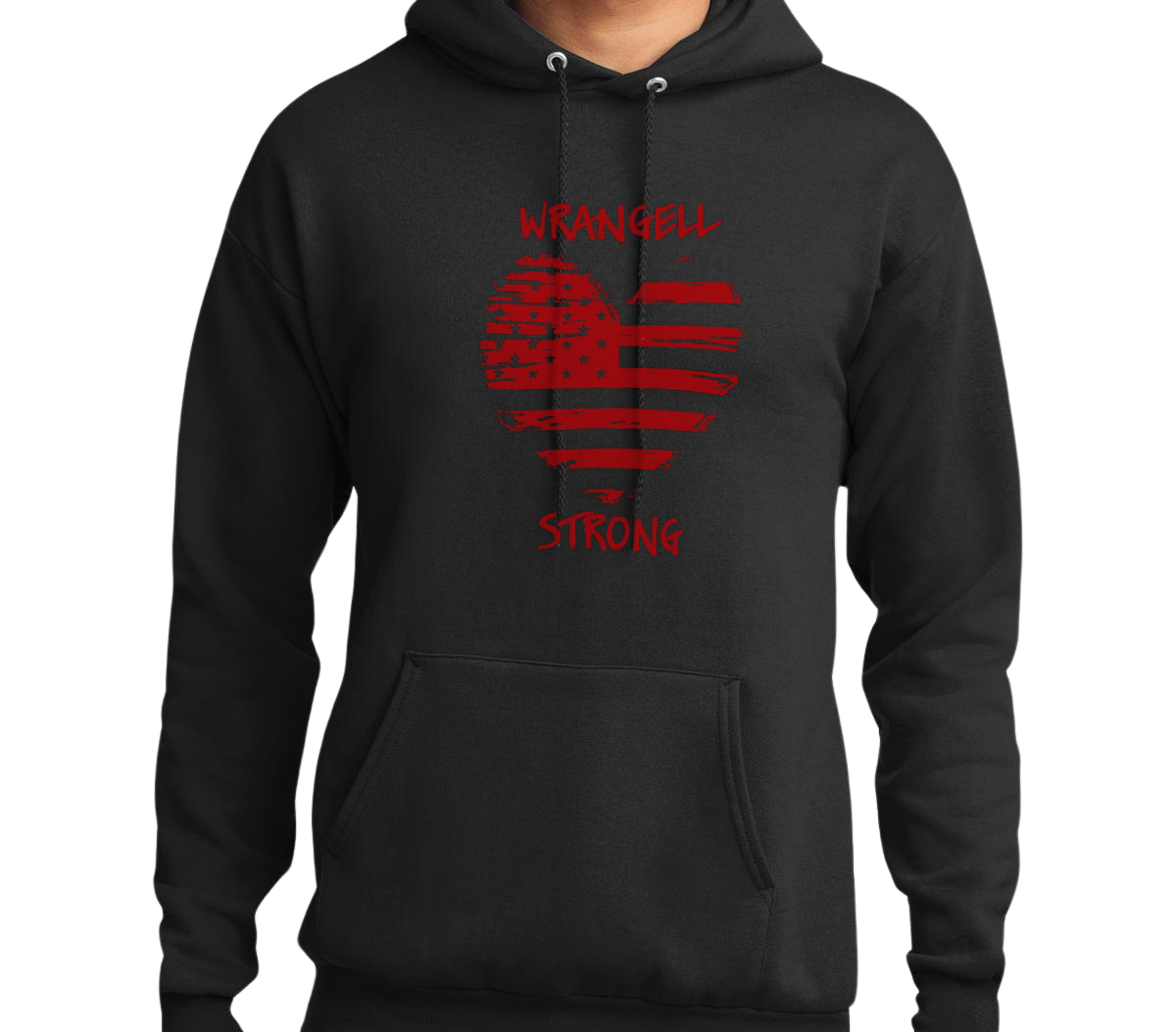 Wrangell Strong Hoodie - Distressed Heart with Stars & Bars