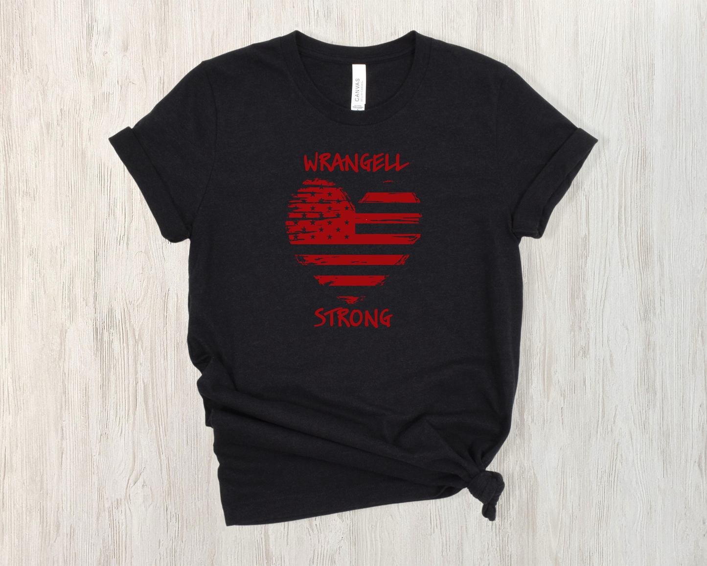 Wrangell Strong T-shirt - Distressed Heart with Stars & Bars