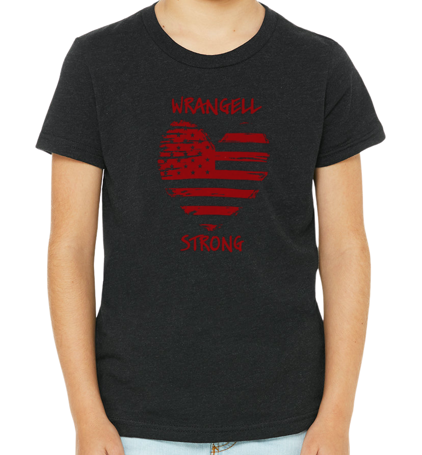 Wrangell Strong T-shirt - Distressed Heart with Stars & Bars - Youth Sizing