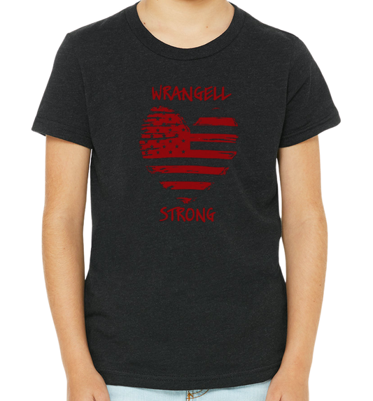 Wrangell Strong T-shirt - Distressed Heart with Stars & Bars - Youth Sizing