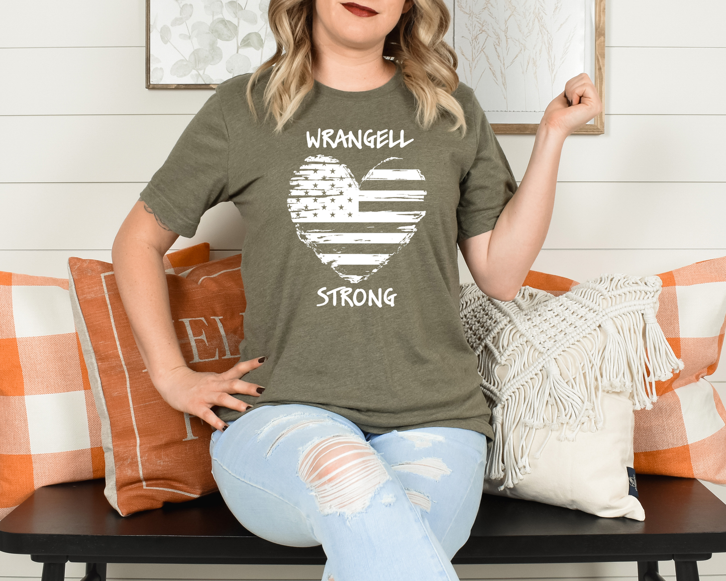 Wrangell Strong T-shirt - Distressed Heart with Stars & Bars