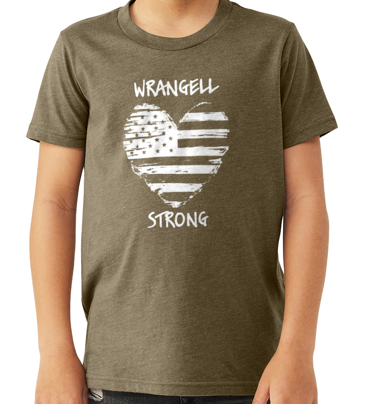 Wrangell Strong T-shirt - Distressed Heart with Stars & Bars - Youth Sizing