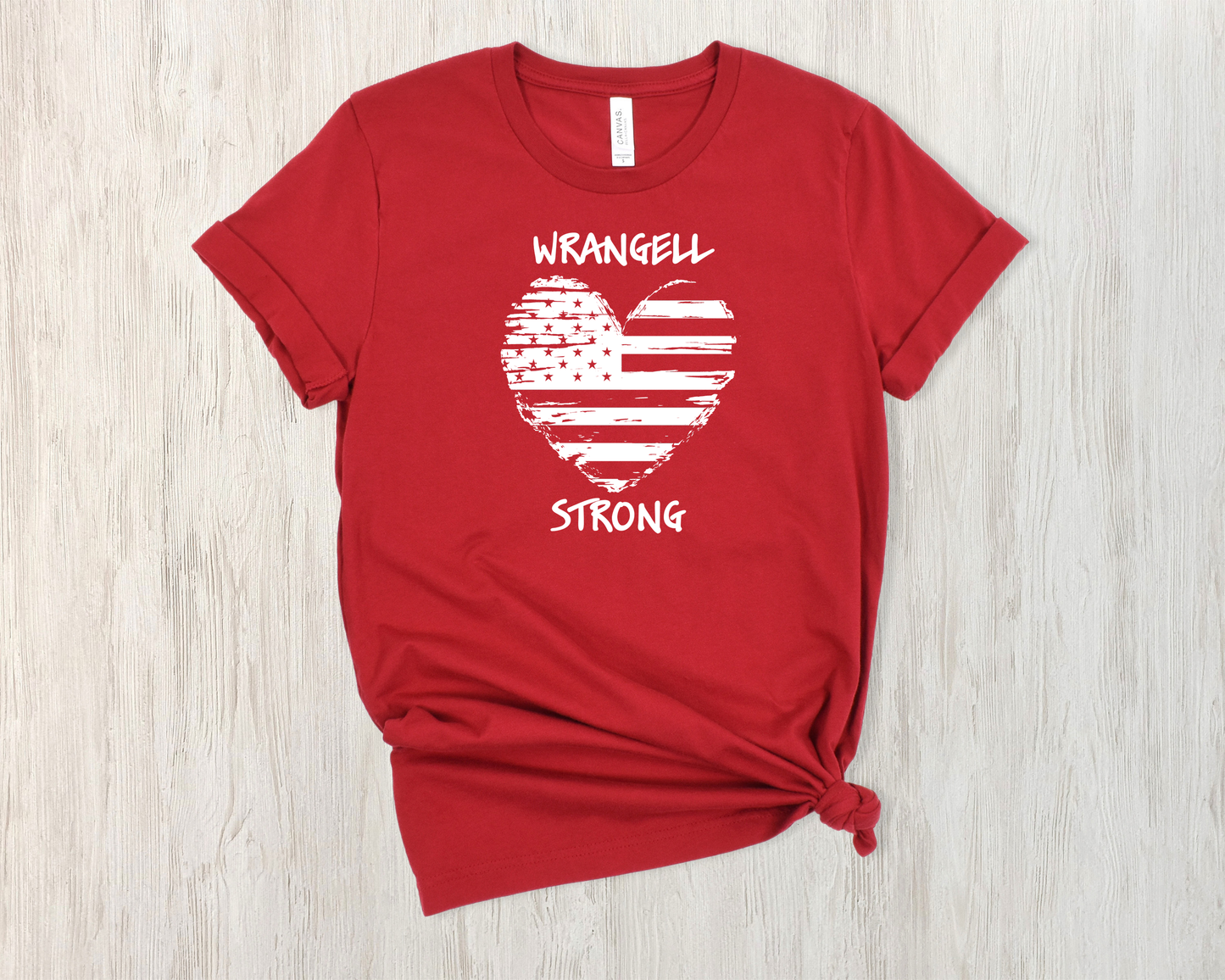 Wrangell Strong T-shirt - Distressed Heart with Stars & Bars