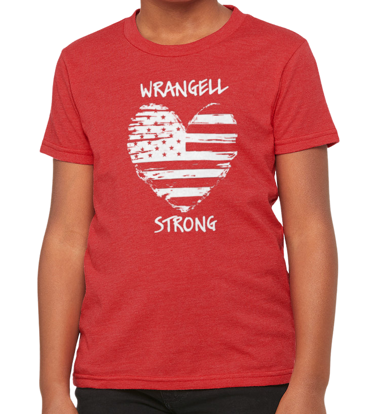 Wrangell Strong T-shirt - Distressed Heart with Stars & Bars - Youth Sizing