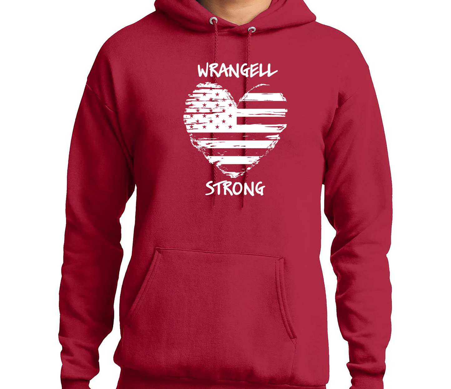 Wrangell Strong Hoodie - Distressed Heart with Stars & Bars